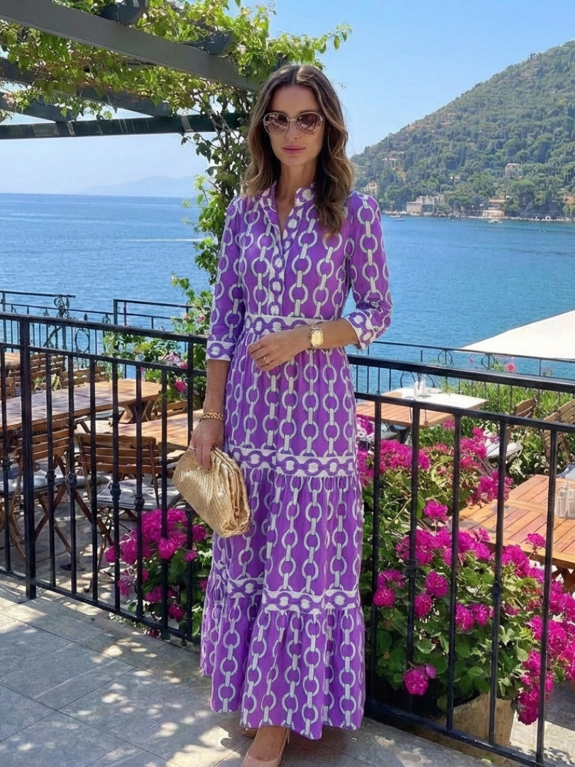 Ysolde | Robe midi à manches trois-quarts avec motif en chaîne