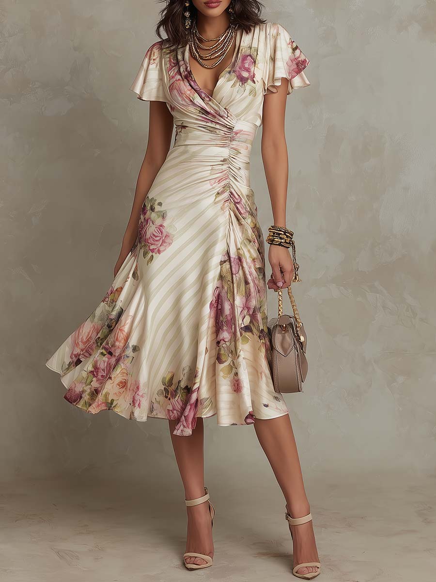 Alba | Elegantes Midi Kleid im Retro-Blumenmuster