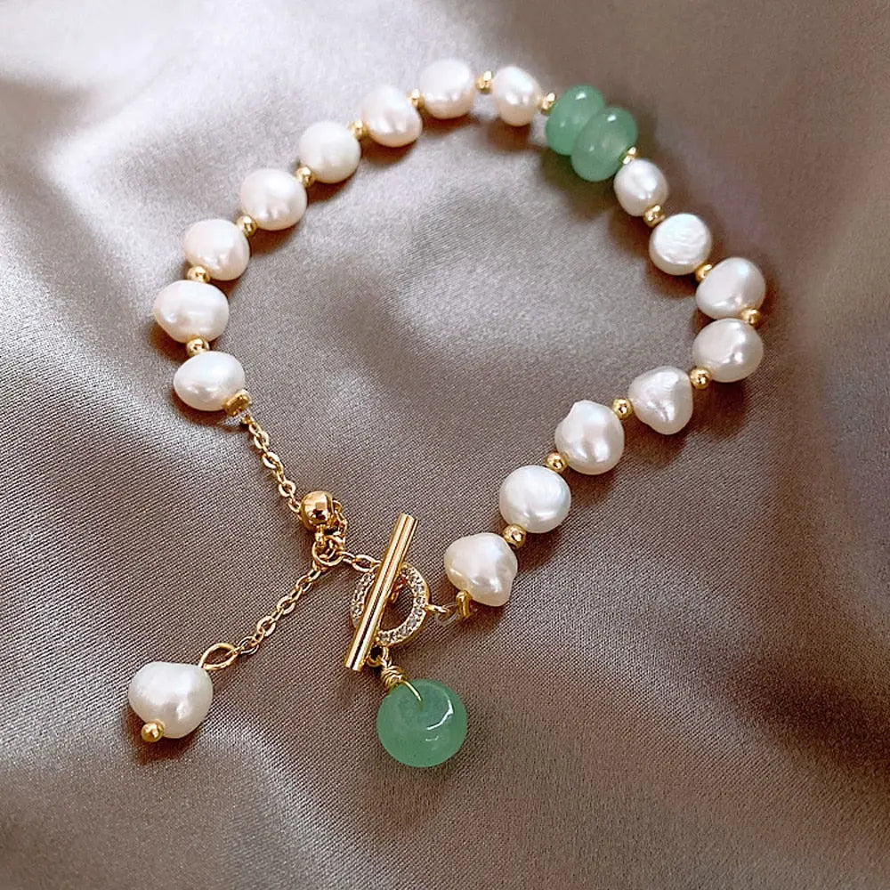 Natürliches Perlen- & Jade-Armband