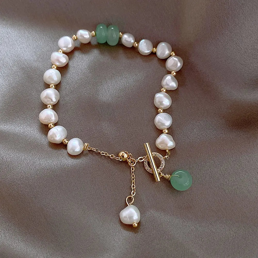 Natürliches Perlen- & Jade-Armband
