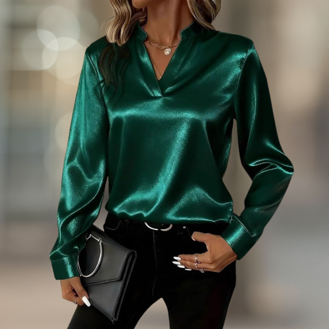 Lumière Elegant Luxe Satijnen damesblouse met V-hals