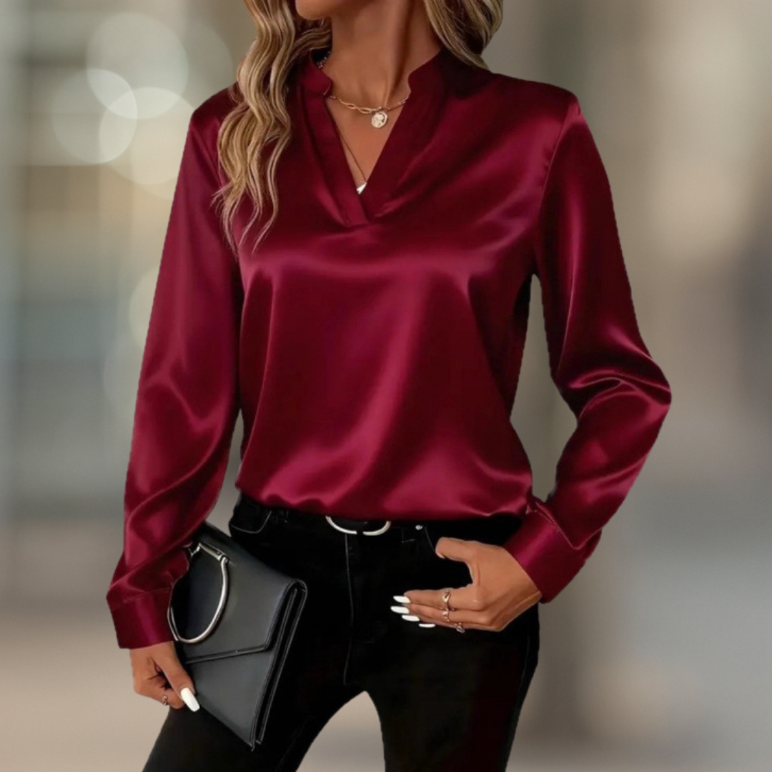 Lumière Elegant Luxe Satijnen damesblouse met V-hals