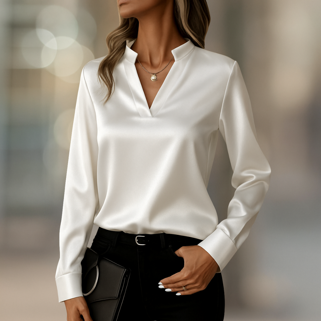 Lumière Elegant Luxe Satijnen damesblouse met V-hals