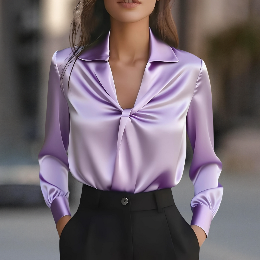 Marilyn Elegante satijnen damesblouse met plooien en twistdessin