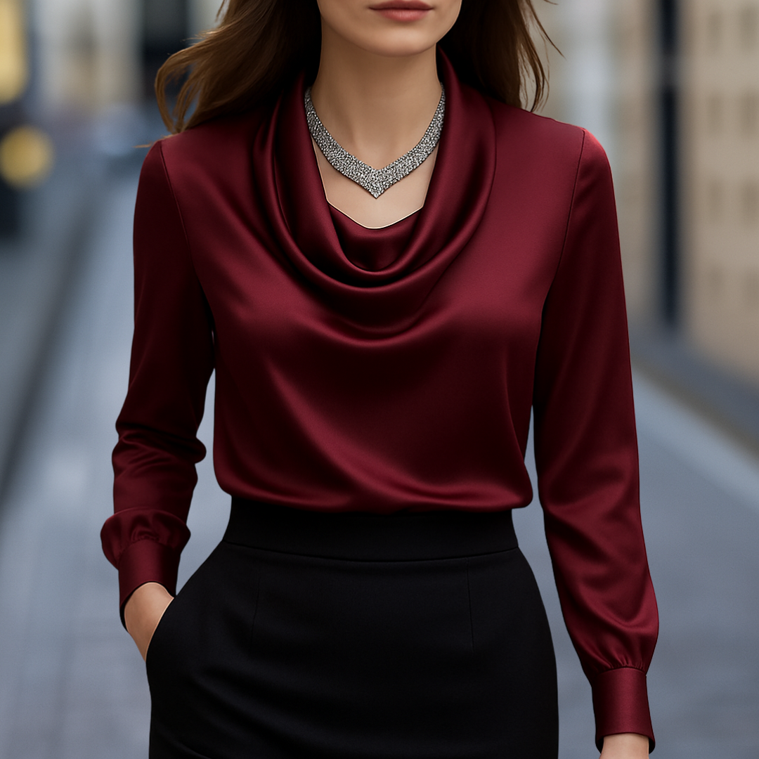 Athena Elegante satijnen blouse voor dames met gedrapeerde halslijn