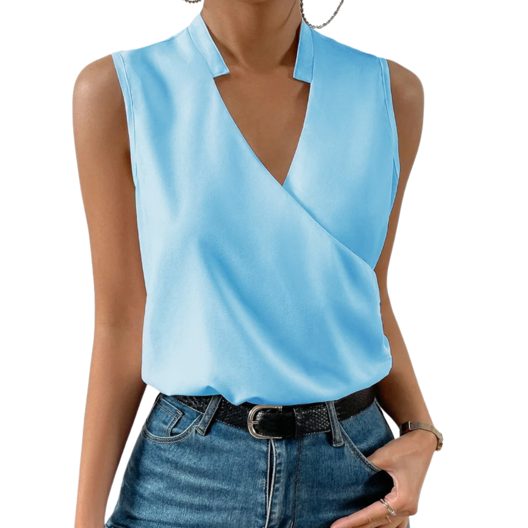 Noelle Elegante mouwloze blouse met V-hals en gekruist dessin