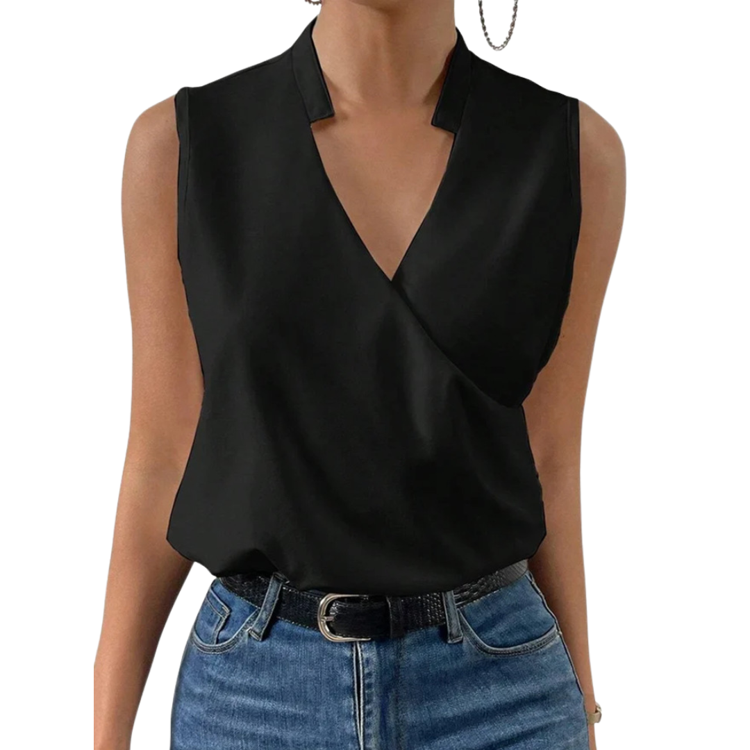 Noelle Elegante mouwloze blouse met V-hals en gekruist dessin