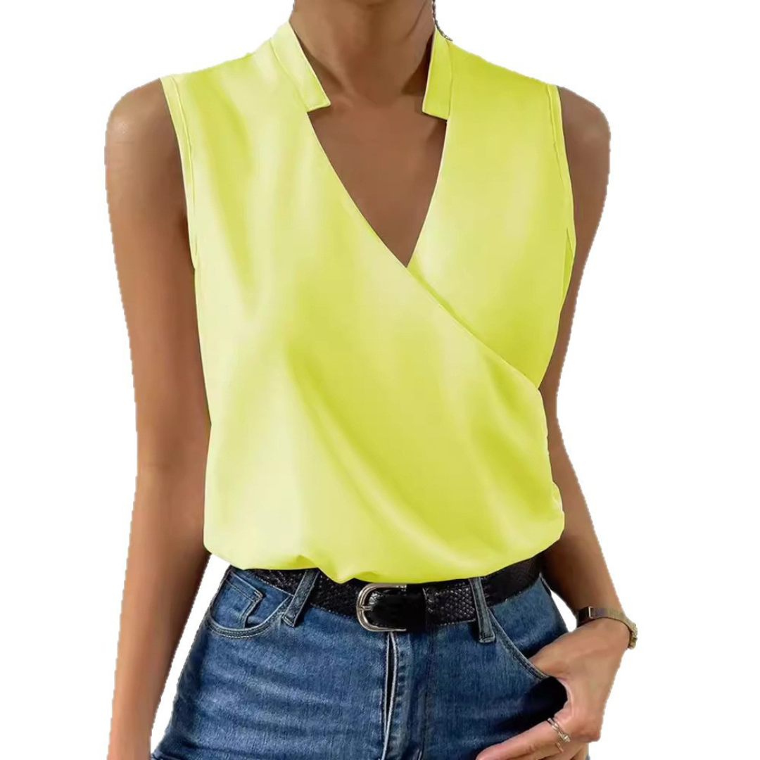Noelle Elegante mouwloze blouse met V-hals en gekruist dessin