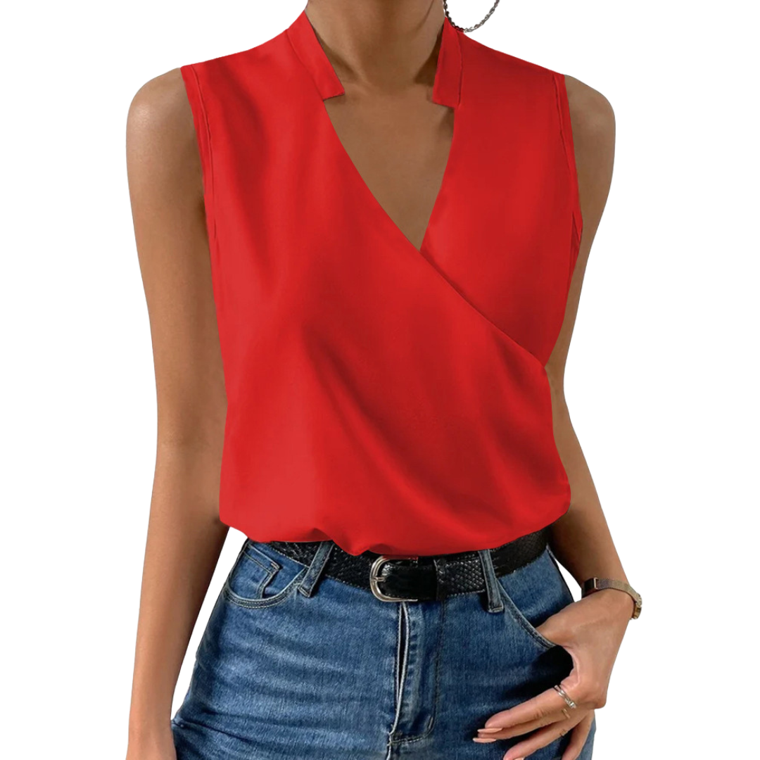 Noelle Elegante mouwloze blouse met V-hals en gekruist dessin