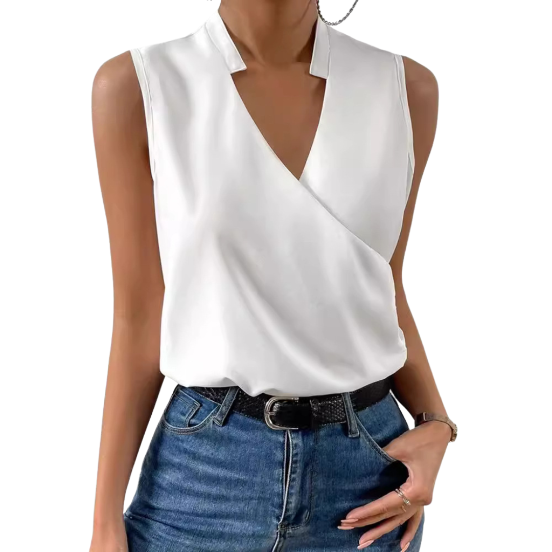 Noelle Elegante mouwloze blouse met V-hals en gekruist dessin