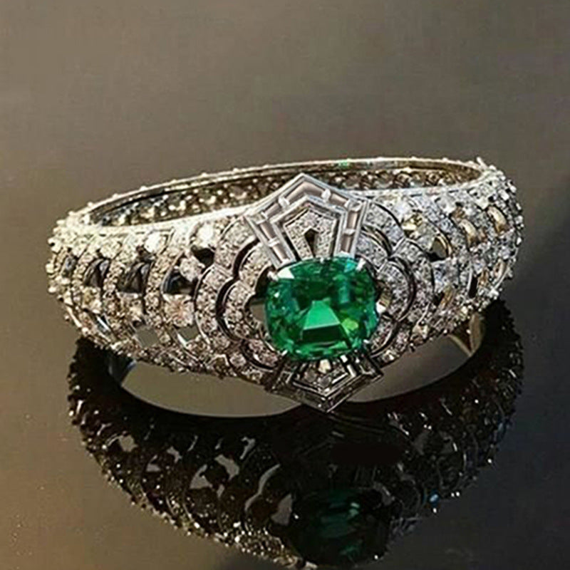 Émeraude Art Déco en Or Blanc - Bague Élégante