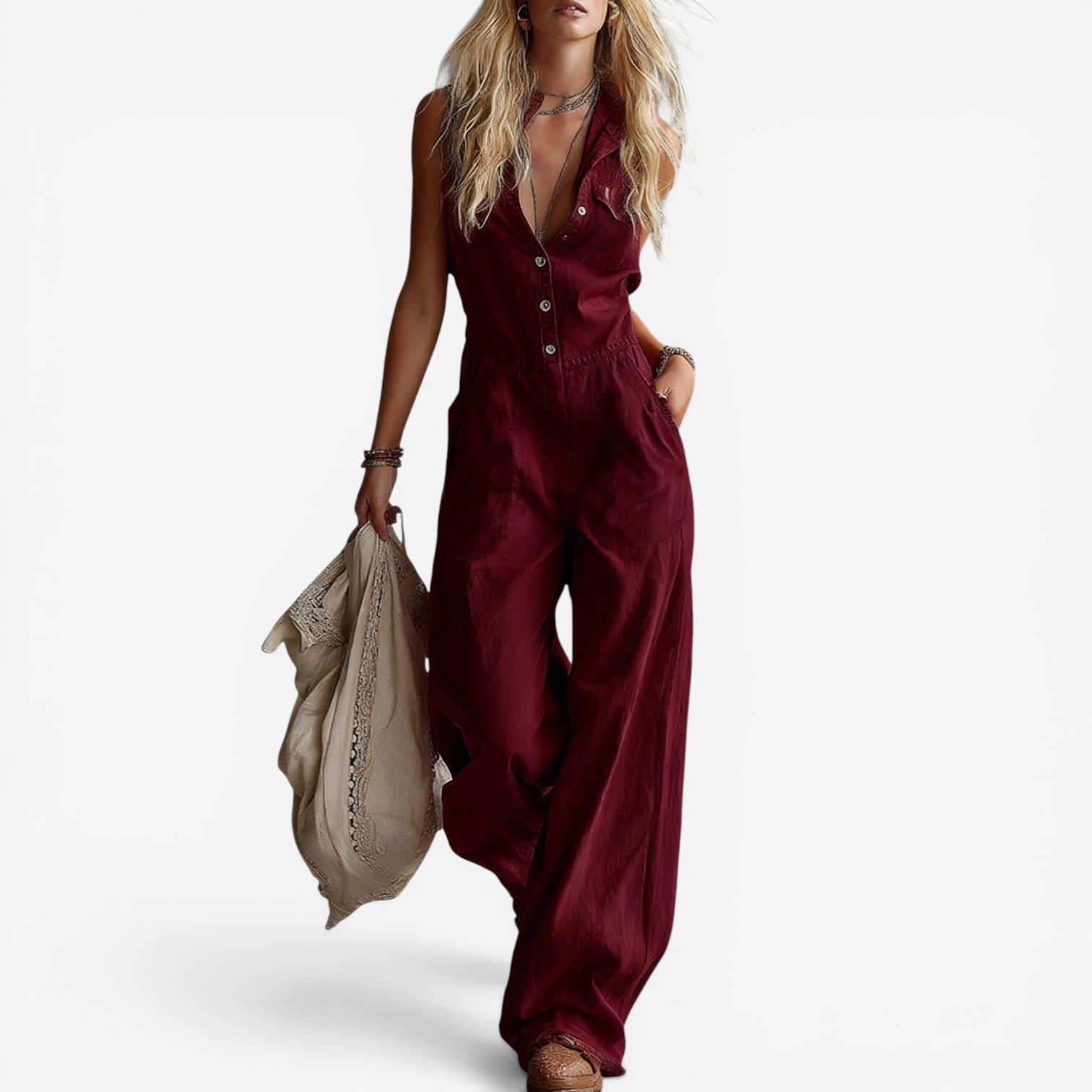 Rowan™ Lino-jumpsuit met knopen aan de voorkant