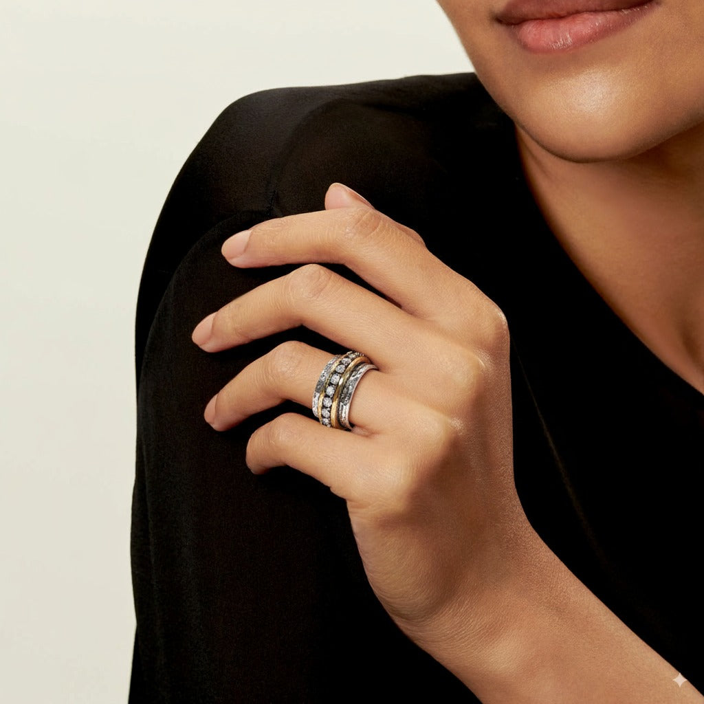 Vintage-Gold-Silber-Ring mit Zirkonia-Steinen