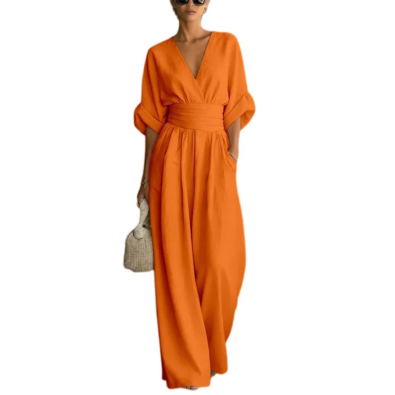 Victoria - Jumpsuit met hoge taille en V-hals