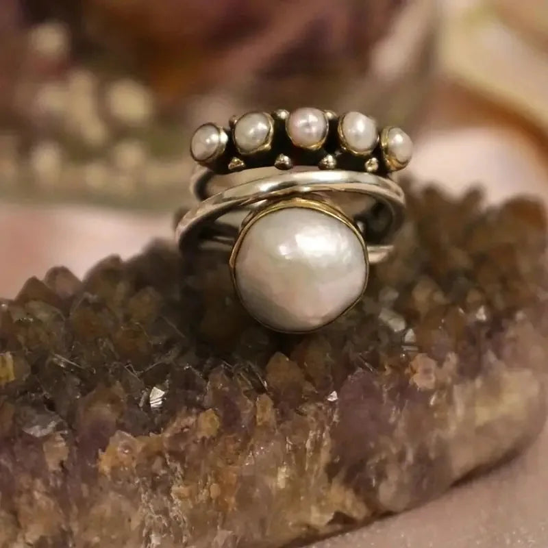 Mehrlagiges Perlen-Ring-Set