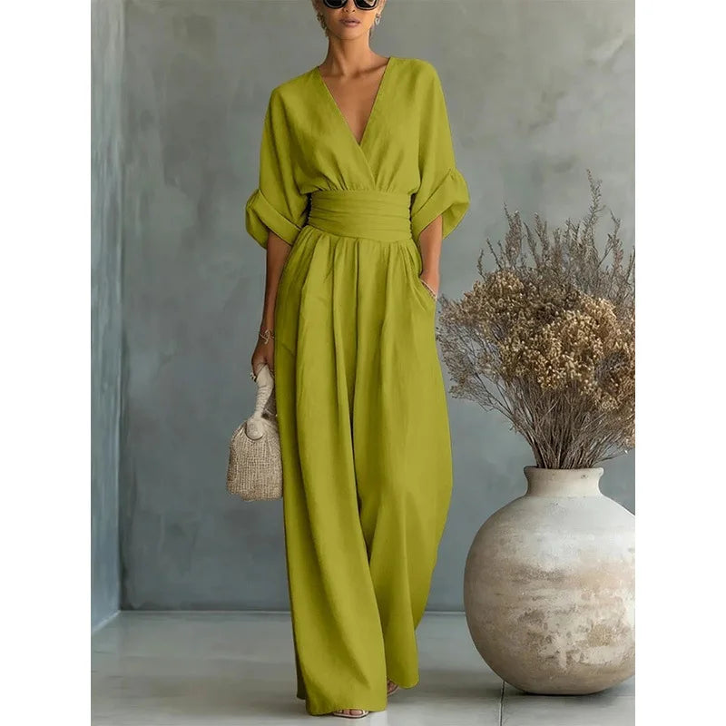 Victoria - Jumpsuit met hoge taille en V-hals