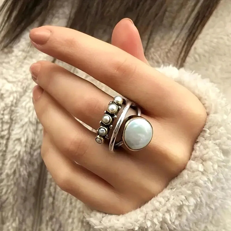 Mehrlagiges Perlen-Ring-Set
