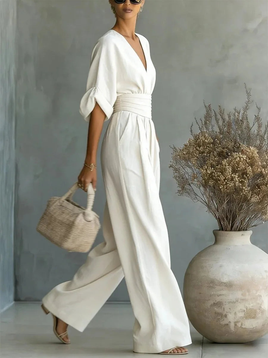 Victoria - Jumpsuit met hoge taille en V-hals