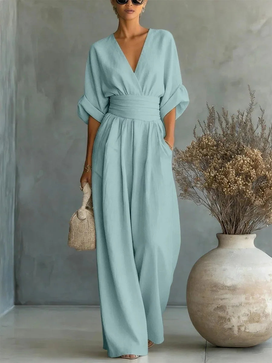 Victoria - Jumpsuit met hoge taille en V-hals