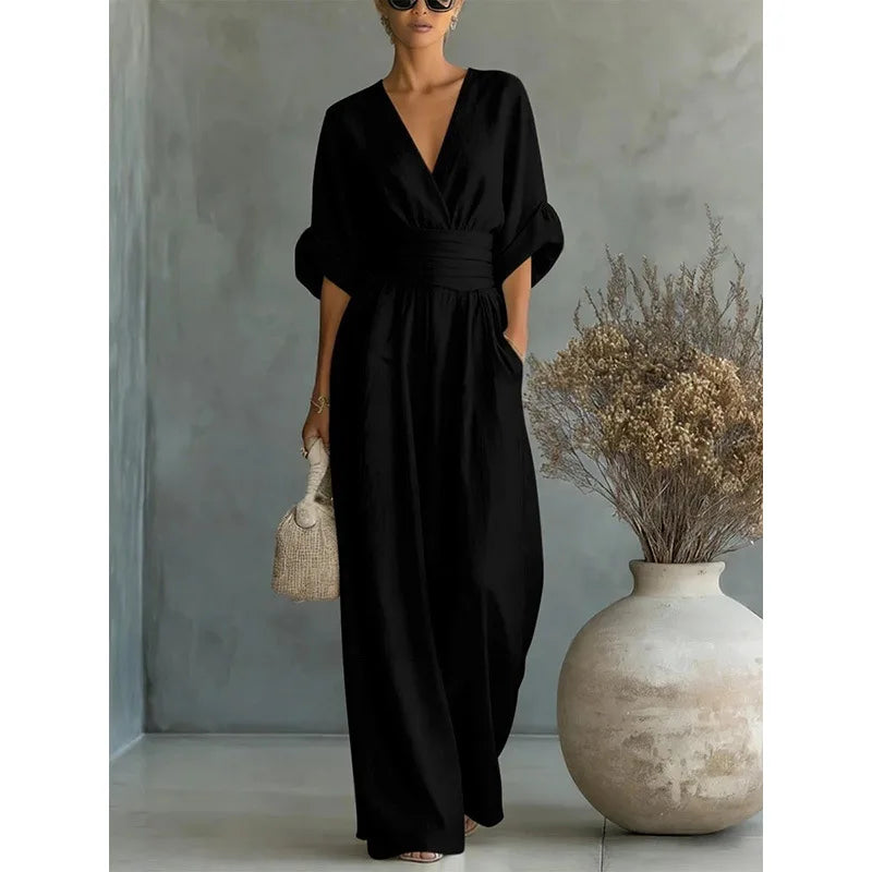 Victoria - Jumpsuit met hoge taille en V-hals