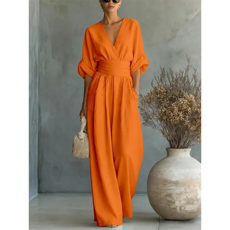 Victoria - Jumpsuit met hoge taille en V-hals
