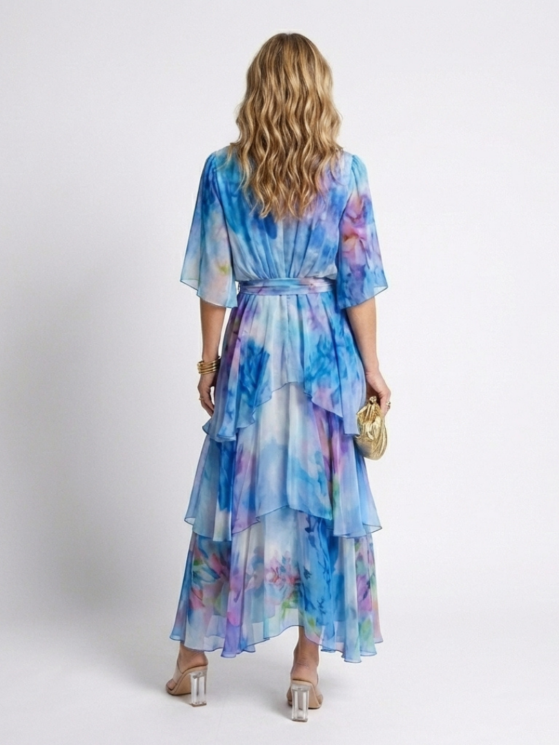 Calista | Robe Maxi en Tulle à Encolure V avec Ceinture à Nouer