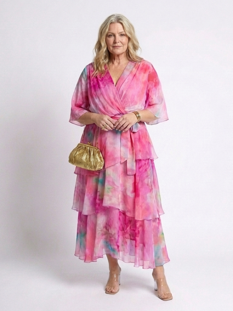 Calista | Robe Maxi en Tulle à Encolure V avec Ceinture à Nouer