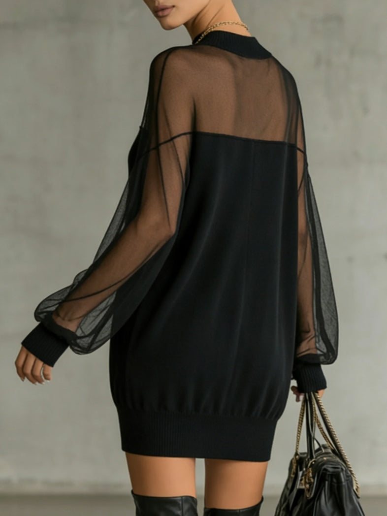 Amélie™ | Elegante zwarte mini-jurk met mouwen van tule