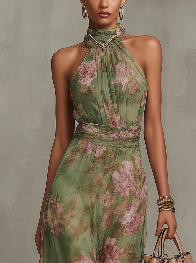 Florine™ | Groene maxi-jurk met bloemenprint