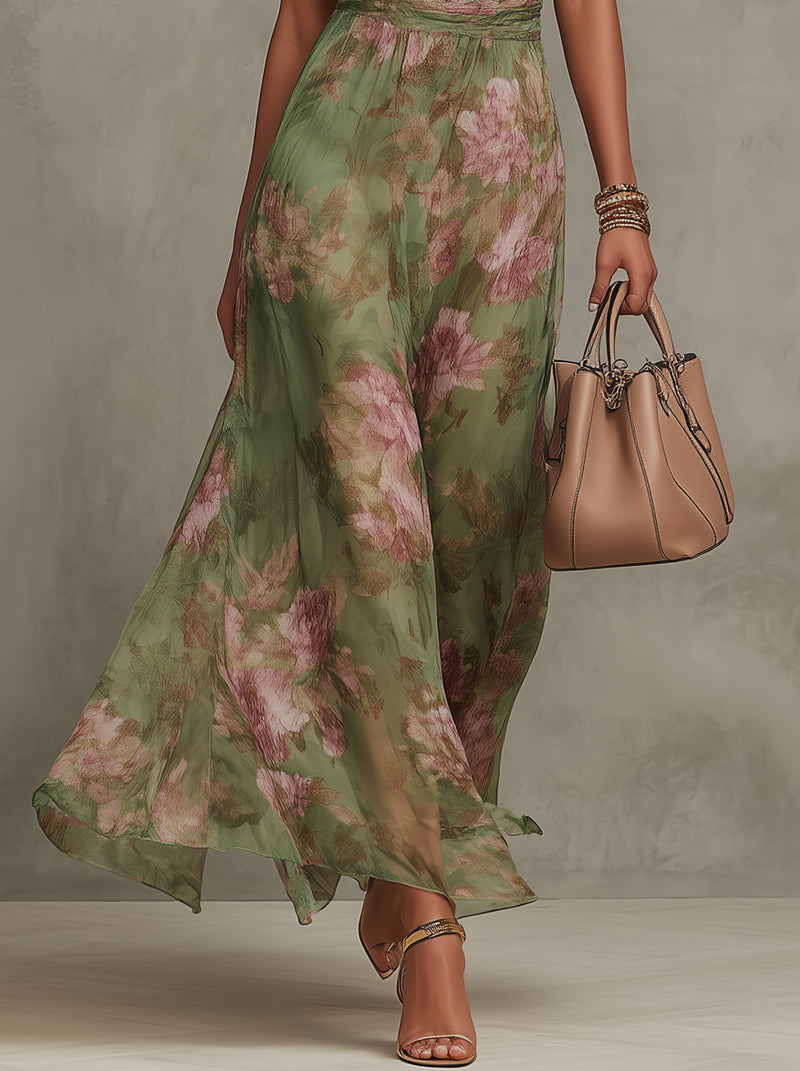Florine™ | Groene maxi-jurk met bloemenprint