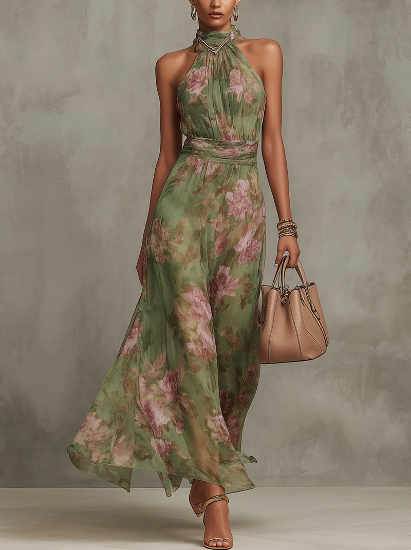 Florine™ | Groene maxi-jurk met bloemenprint