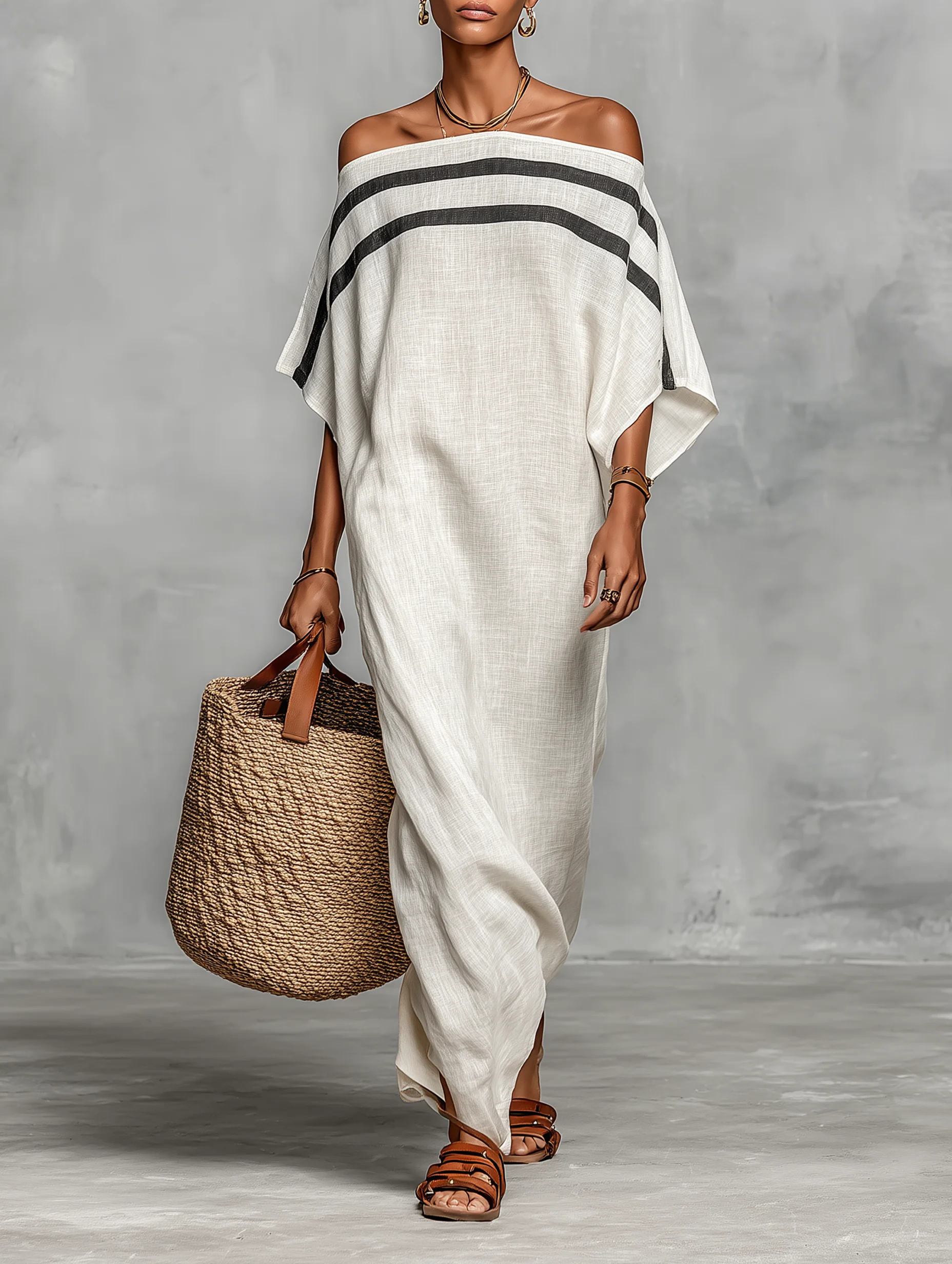 Aveline™ | Off-shoulder maxi-jurk met vleermuismouwen