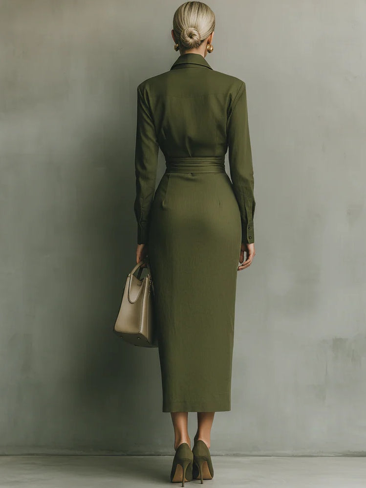 Noëlle™ | Maxi-jurk in olijfgroen