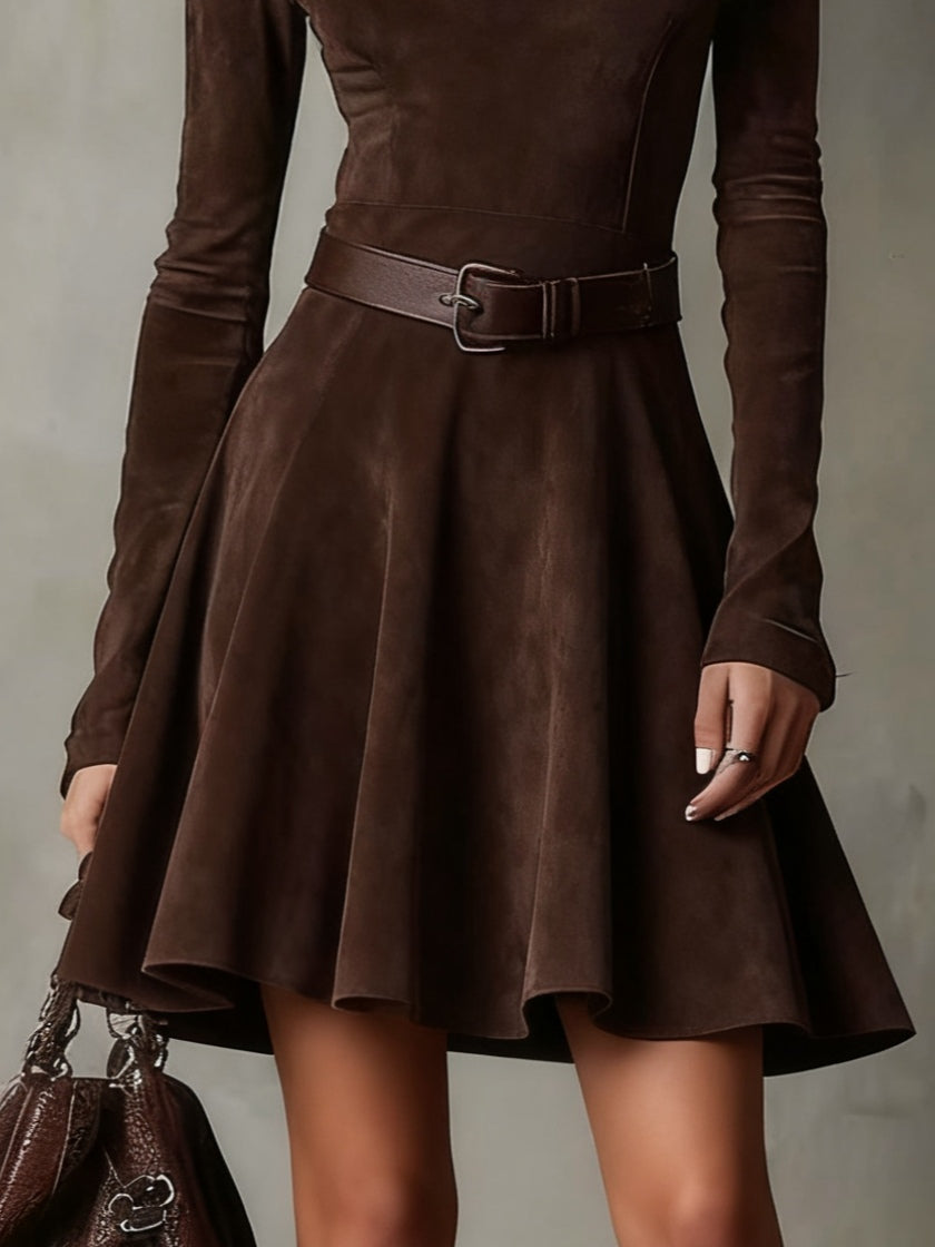 Noémie™ | Vintage mini-jurkje in donkerbruin suède