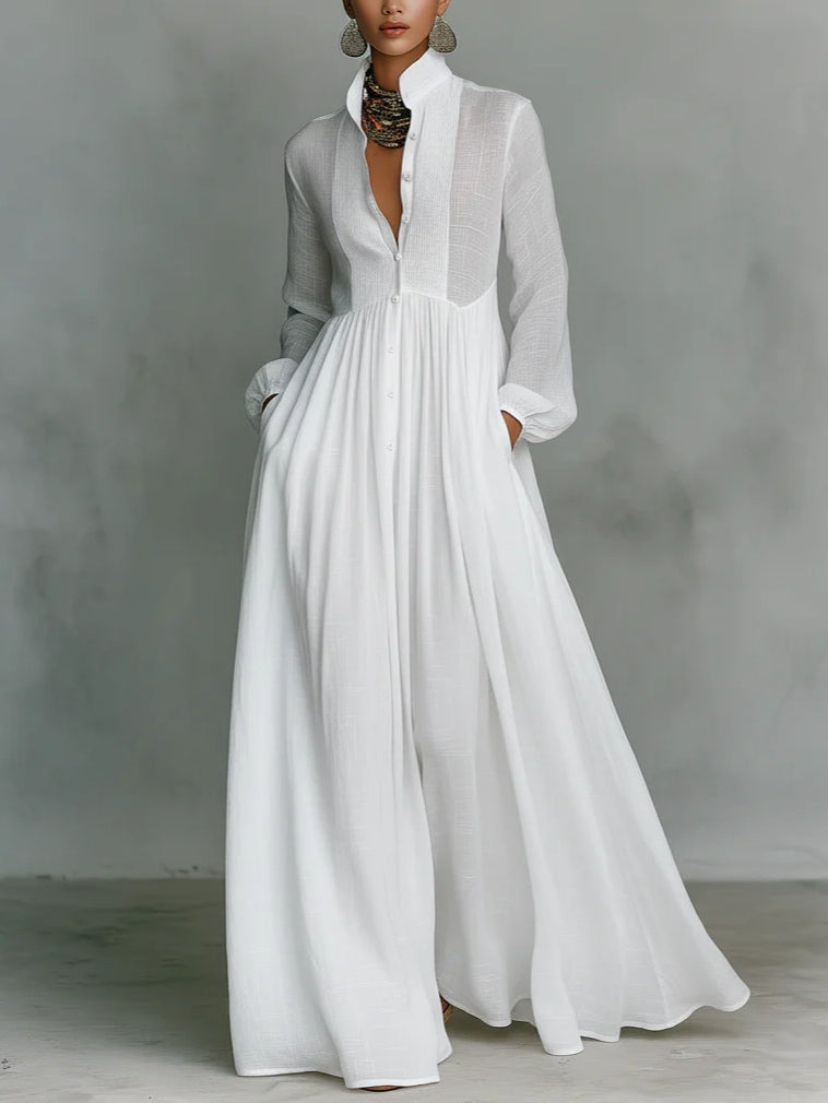 Leonie™ | Minimalistische maxi-jurk met opstaande kraag