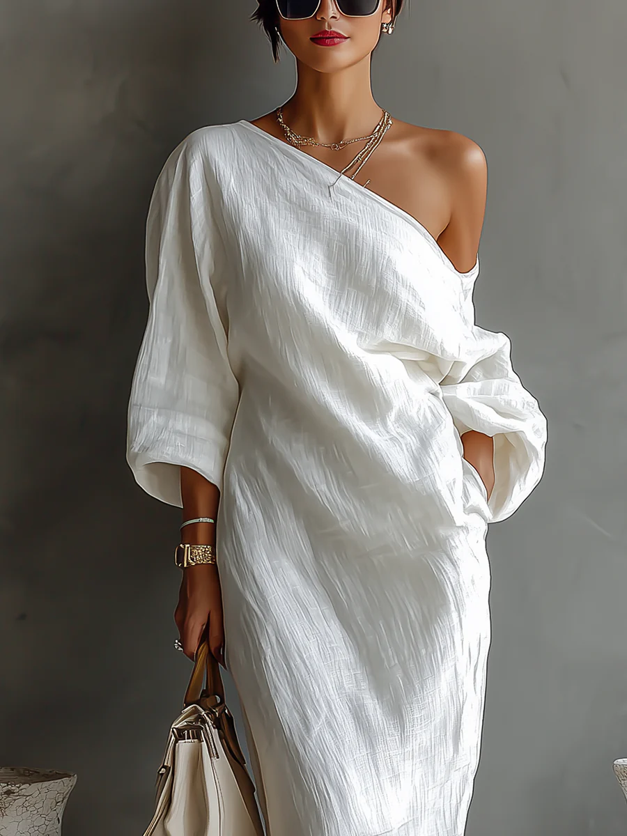 Elise™ | Elegante witte off-the-shoulder maxi-jurk