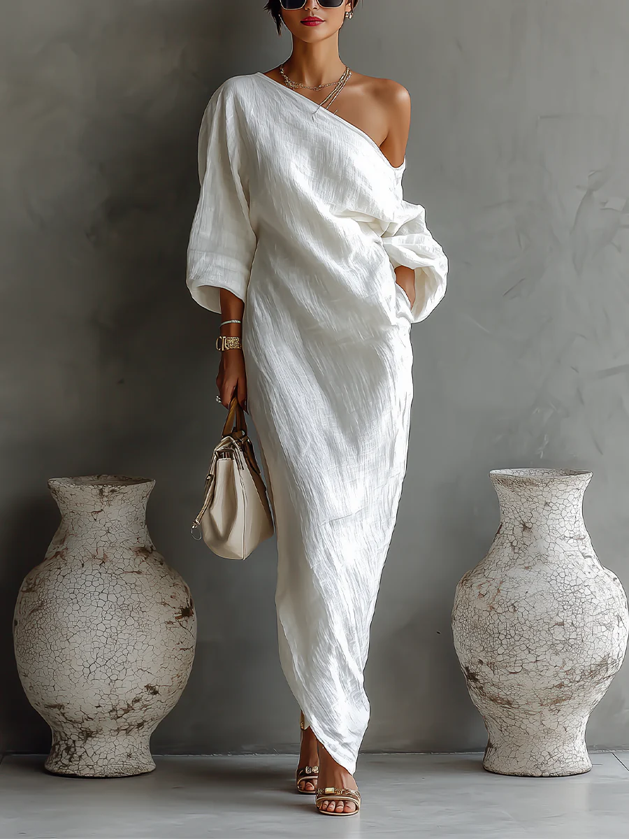 Elise™ | Elegante witte off-the-shoulder maxi-jurk