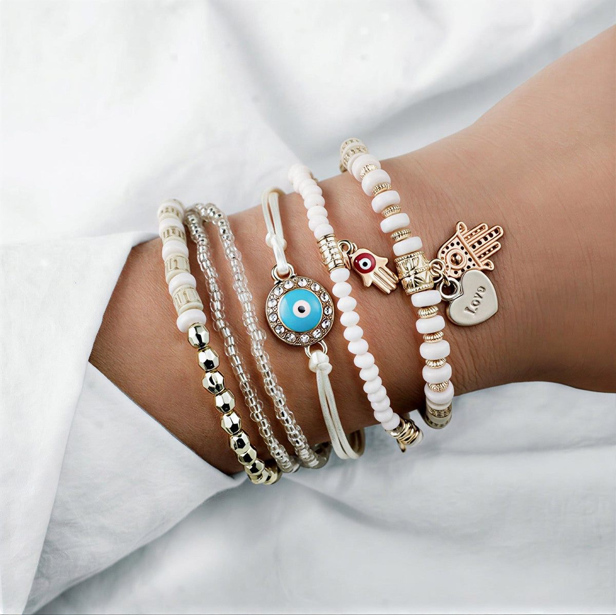 Elegantes Gold-Hamsa-Armband-Set