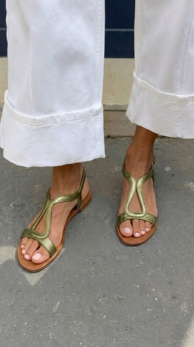Goldene Slingback Sandalen mit Cut-Outs und niedrigem Absatz in metallischem Glanz