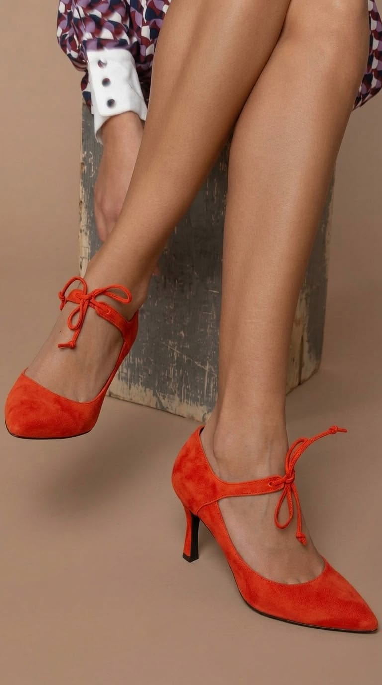 Elegante Wildlederschuhe mit Schleife und mittelhohem Absatz