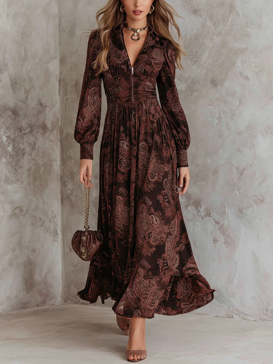 Ariane™ | Paisley maxi-jurk met aangesnoerde taille