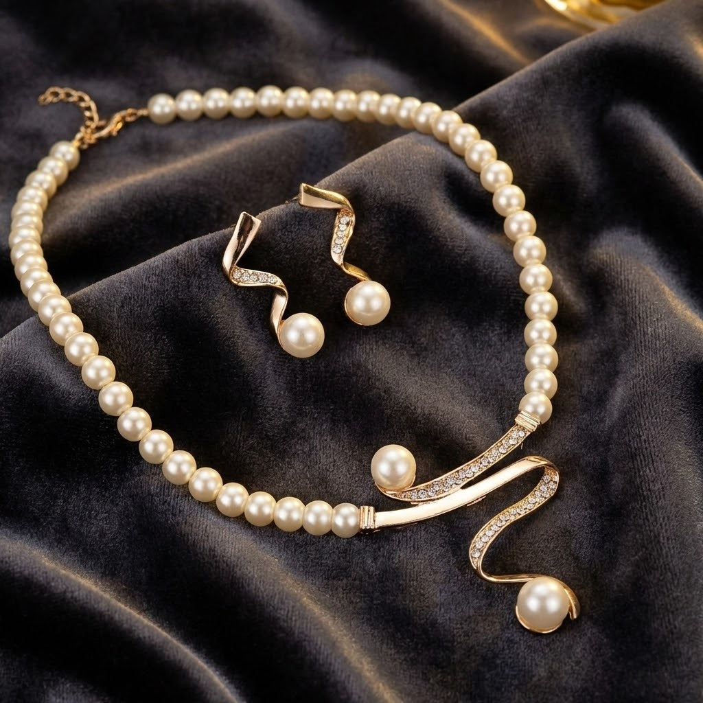 Elegantes Wellen-Perlen-Schmuckset