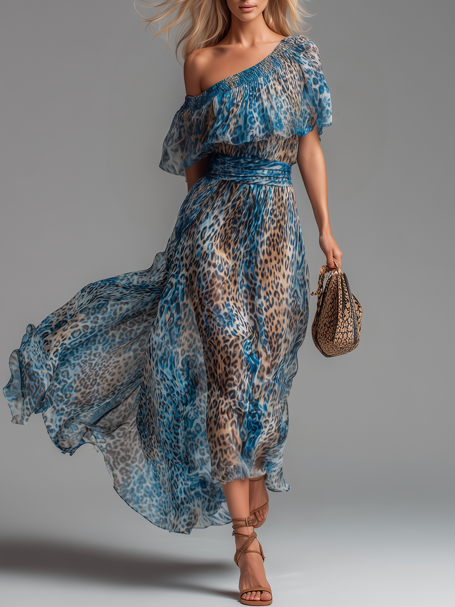 Selvaggia | Off-Shoulder Maxi Dress with Leopard Print