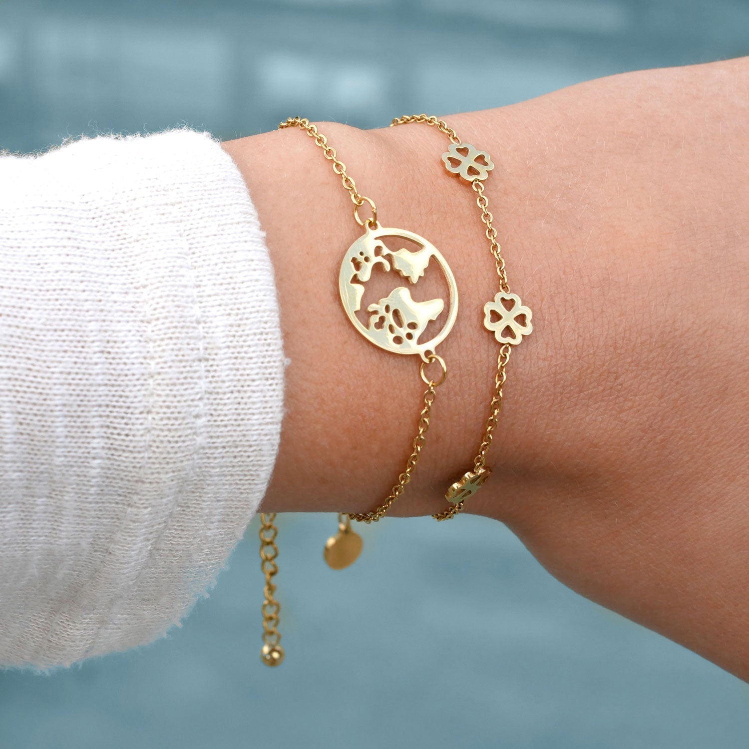 Bundel: BonnyBliss klaverbladketting + gouden armband