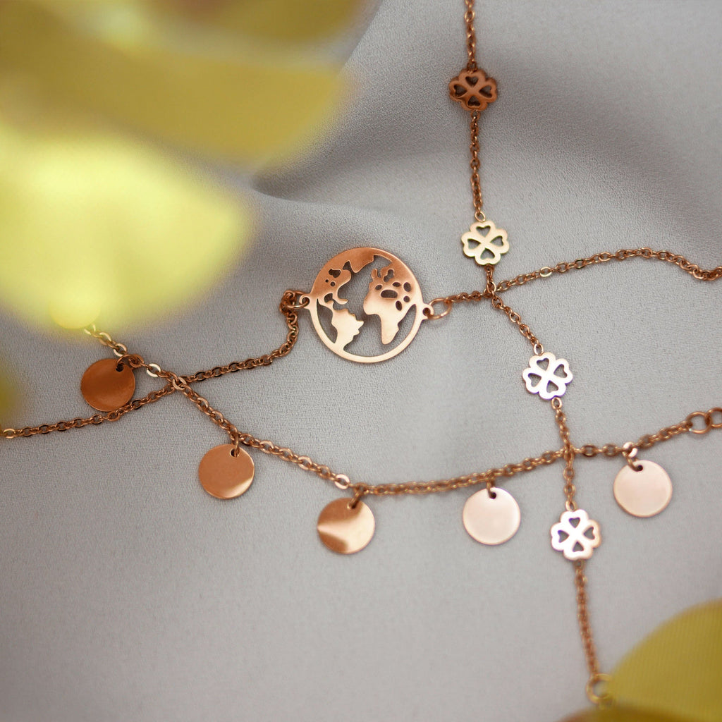 Bundel: BonnyBliss klaverbladketting + roségouden armband