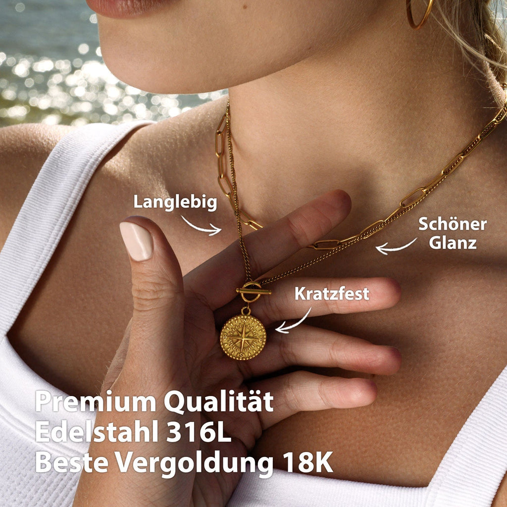 BonnyCompass ketting met kompas hanger goud