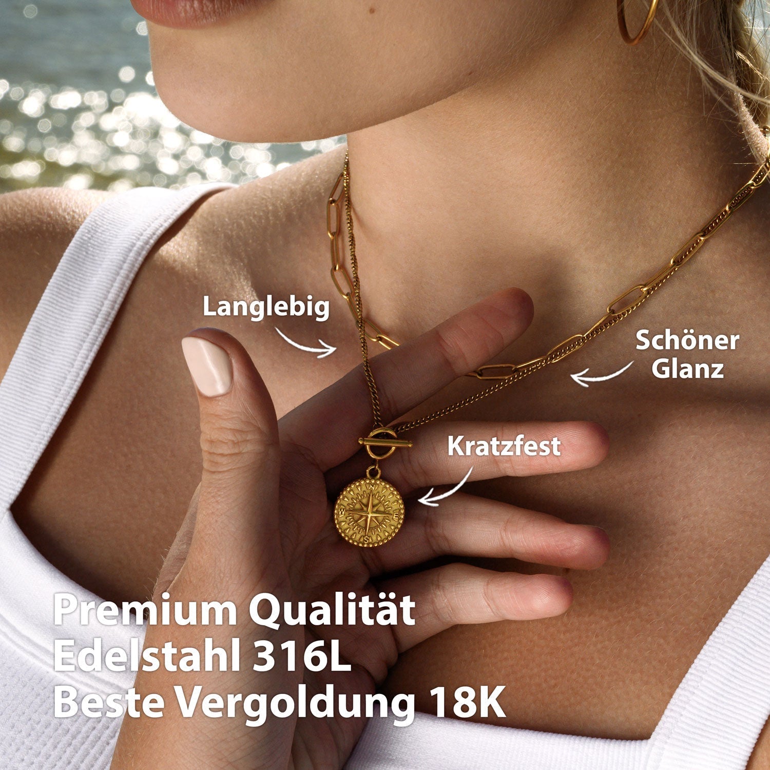 BonnyCompass ketting met kompas hanger goud