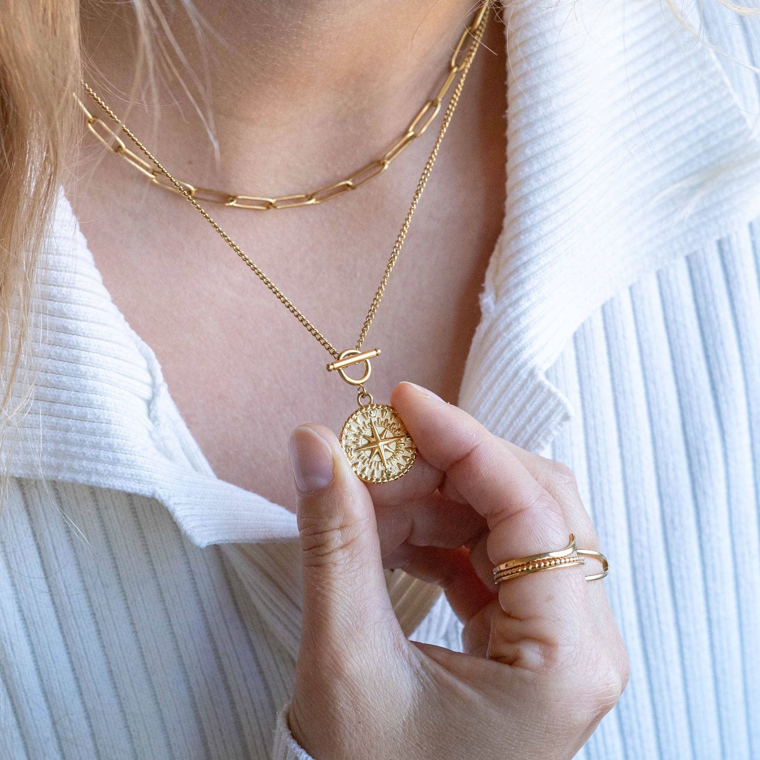 BonnyCompass ketting met kompas hanger goud
