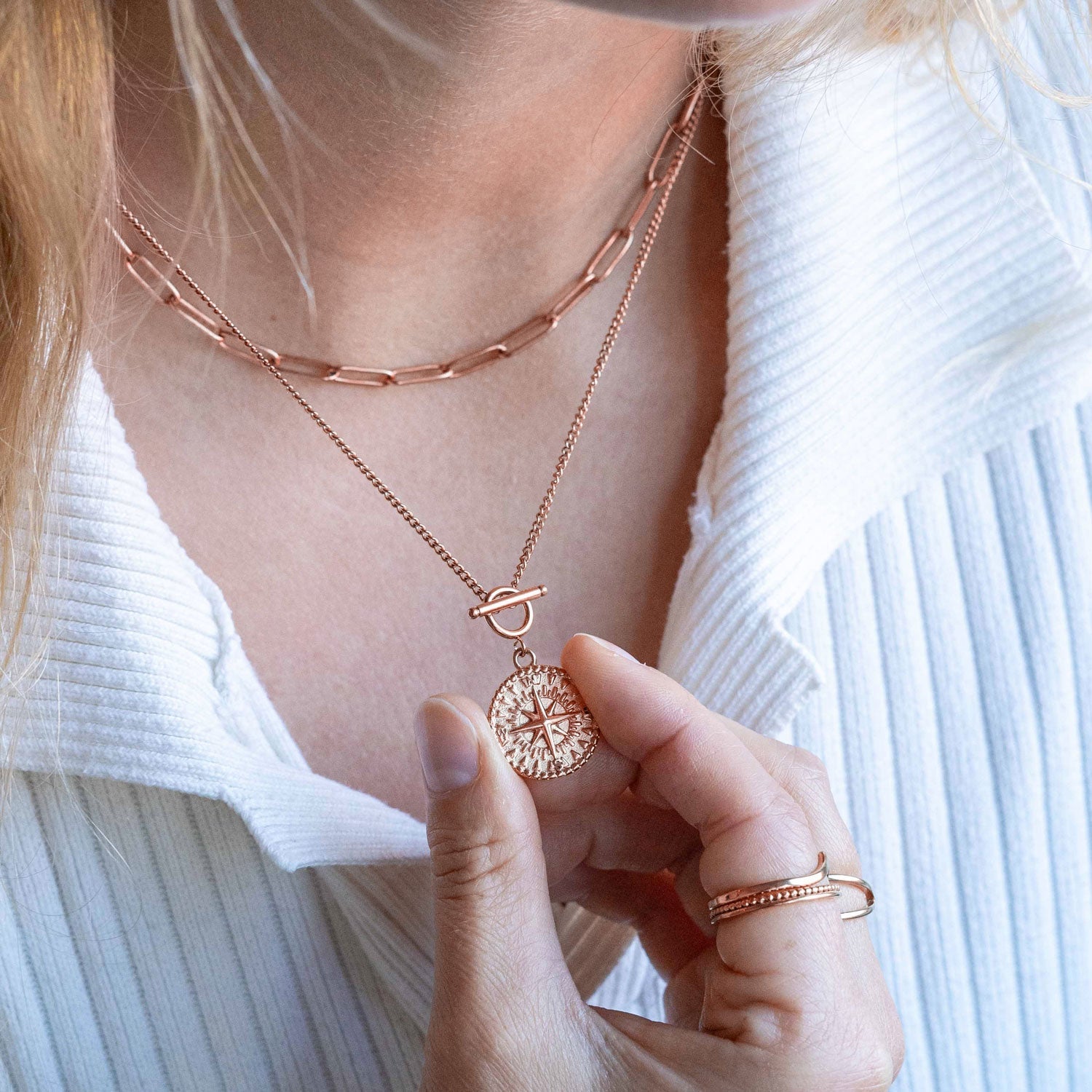 BonnyCompass ketting met kompas hanger rosé goud