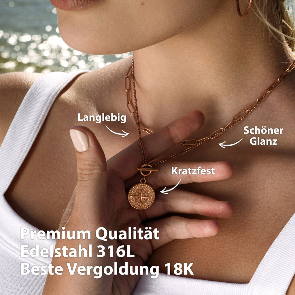 BonnyCompass ketting met kompas hanger rosé goud